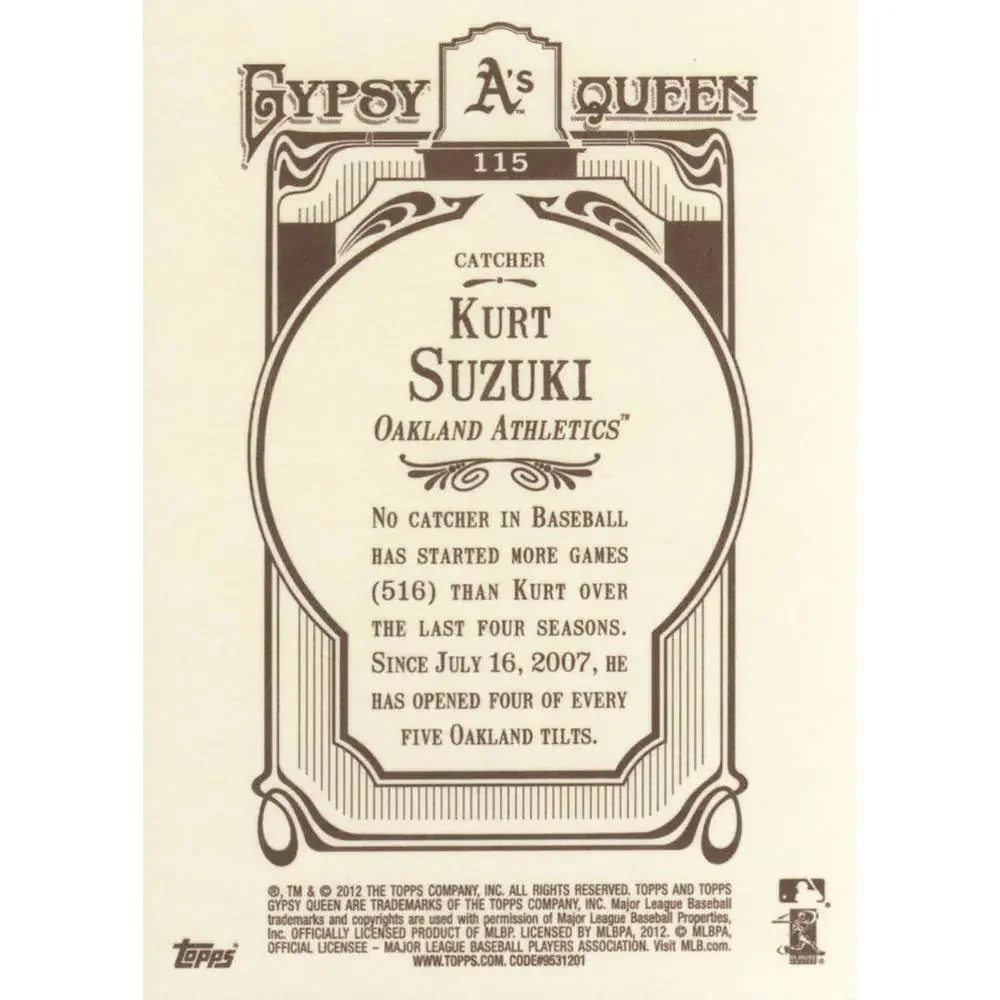 2012 Topps Gypsy Queen Kurt Suzuki # 115 Oakland Athletics